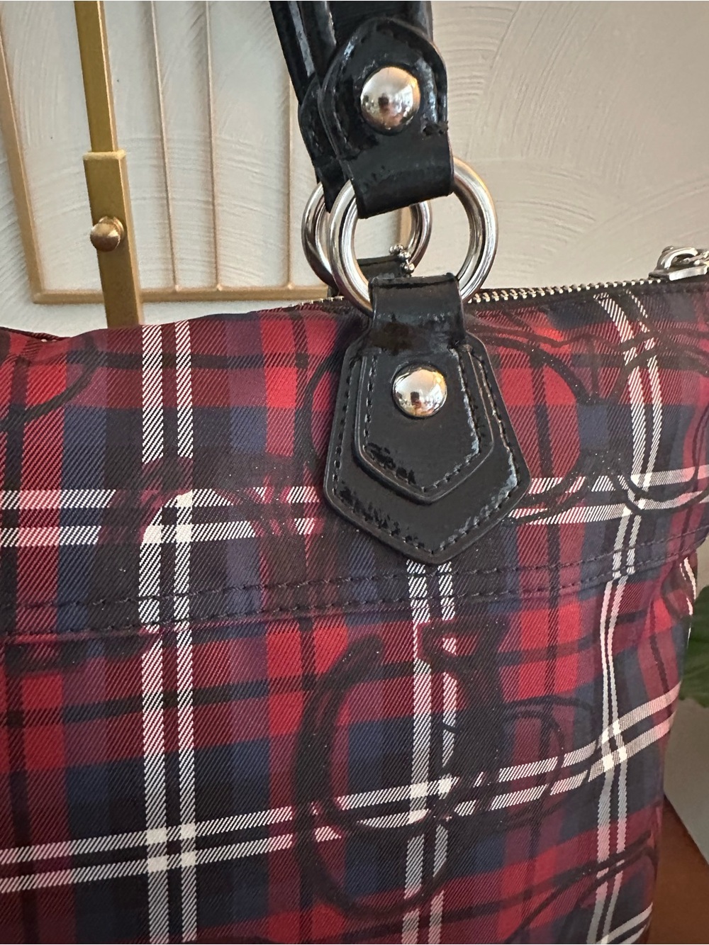 Coach Poppy Y2K 18713 Signature Sateen Tartan Glam Tote Red, Black White - Picture 9 of 16